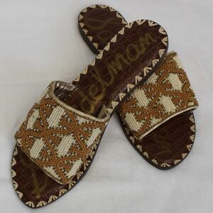 Sam Edelman Beaded‎ Slide Sandals Size 6.5 Luxury Boho Resort Leather Artisa